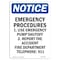 Signmission OSHA Notice Sign, 14" Height, Rigid Plastic, Emergency Procedures 1. Use Emergency Sign, Portrait OS-NS-P-1014-V-11887 - alternate 1